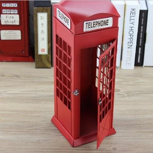 Pure handmade retro iron phone booth with clocks and antique telephone creative studio clothing store decoration