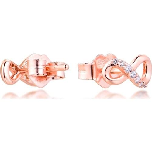100% 925 Sterling Silver Jewelry Rose Sparkling Infinity Stud Earrings Free Shipping