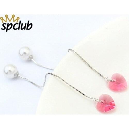 Female Crystals From Swarovski Heart Ear Wire Drop Earrings Pearl Tassel Long Earrings For Women Fashion Jewelry Brincos