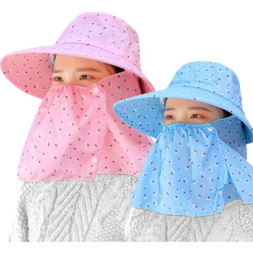 Fashion Women Summer Outdoor Driving Sun Hat Anti-UV Beach Foldable Sunscreen Floral Print Caps Neck Face Wide Brim Hat