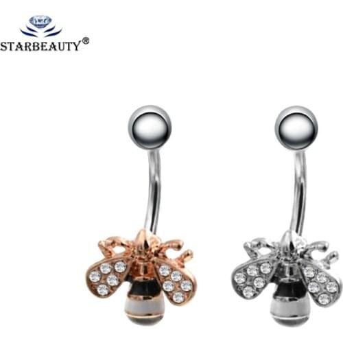 1pc Cute Bee With Zircon Navel Piercing Nombril Sexy Women Belly Button Rings Navel Piercing Ombligo Body Piercings