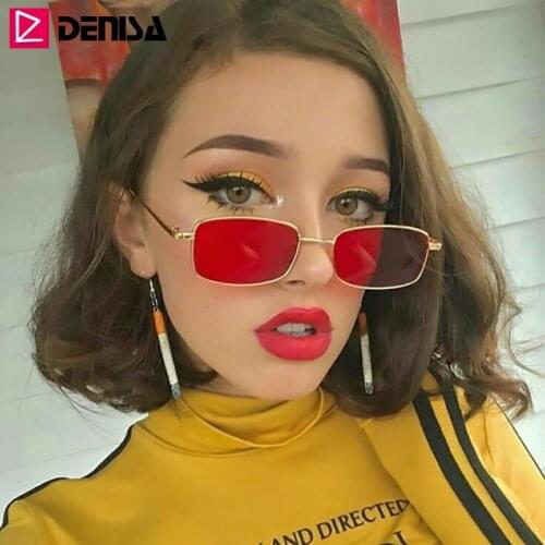 DENISA Small Vintage Rectangle Sunglasses Women Fashion Retro Red Glasses Metal Frame UV Protection Ladies Sunglasses G31035