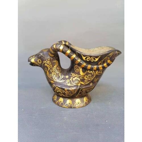 Old Chinese HanDyansty(25---186)bronze&gold cup,Sheep horn shape,Free shipping