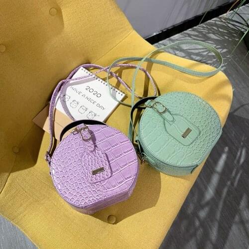 Fashion Alligator Pattern Shoulder Bag Round Circle Tote Lady PU Leather Womens Small Bag Solid Color Messenger Satchel Handbag