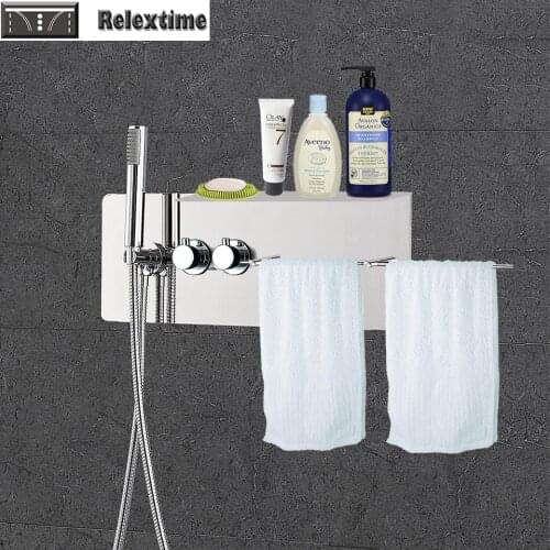 Thermostatic concealed Shower Panel Faucet Body Massage System Stainless Steel Shower Column with Towel Rack Holder Hanger Shelf