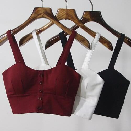 Crop Top Women Camis Halter Top Women Camisole 2020 Summer Sexy Sleeveless Slim Low Chest Button BTS Roupas Femininas