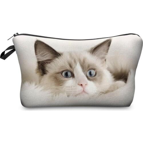 Waterproof Womens Makeup Bag Double sided Printed Cat Cosmetics Organizer Bag High Quality Womens Storage Bag Small Handbags