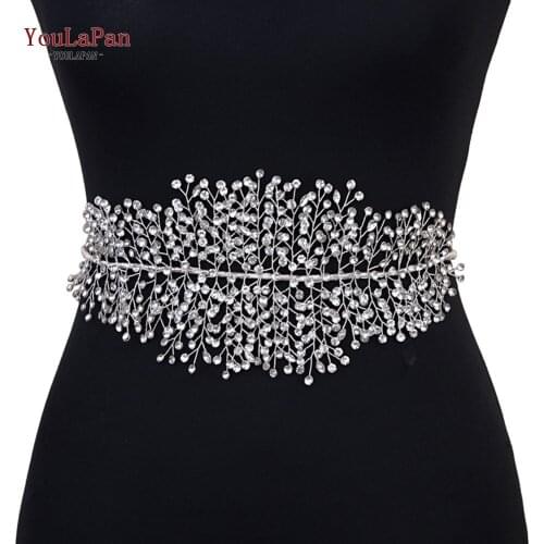 YouLaPan SH258 sliver diamond belt rhinestone belt wedding dress belt rhinestone bridal dress belt for bridesmaid sash belt