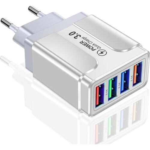 4USB Mobile Fast Phone Charger 3.1A Multi-Port Universal Travel Home EU/US/UK Plug Wall Charging Head for Tablet Smart Phone