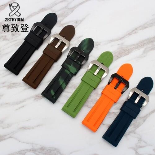 ZETHYDUM watchband quality silicone strap 24mm waterproof rubber wristband for PAM111 watch accessories
