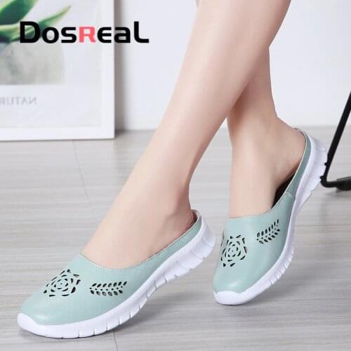 Dosreal Women Summer Sandals Half Shoes Floral Style Slippers Flats Shoes Females Split Leather Slides Outside Comfort Shoes Big