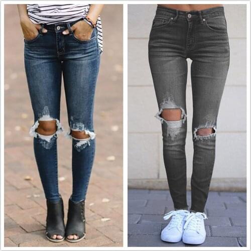 2021 New Summer ripped jeans for women Fashion mid-waist stretch Denim pencil pants S-2XL Top quality Drop shipping