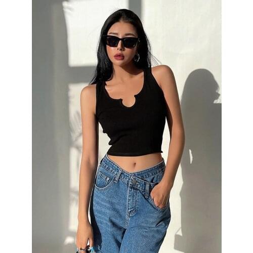 WOMENGAGA Sweet V-neck Women Summer High Waist Navel Short Vest Top Women Boho Tank Sexy Korean Girl Female Tops Streetwear JR91