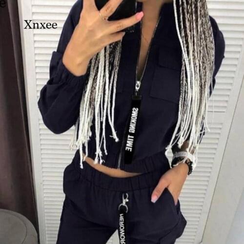 Spring and Autumn Womens Fashion Overalls Street Hip-Hop Style Cool Womens Suit Long-Sleeved Zipper Tops
