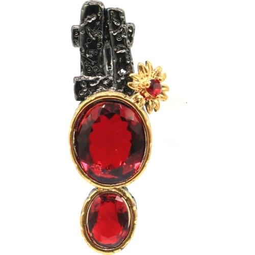 37x14mm Gothic Vintage Created Red Blood Ruby London Blue Topaz For Women Black Gold Silver Pendant Eye Catching Hiphop
