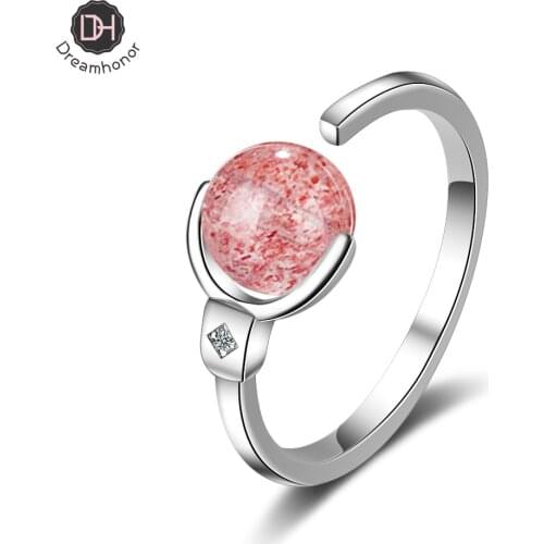 Luxury Female Pink Crystal Stone Ring Real 925 Sterling Silver Engagement Ring Crystal Solitaire Wedding Rings For Women