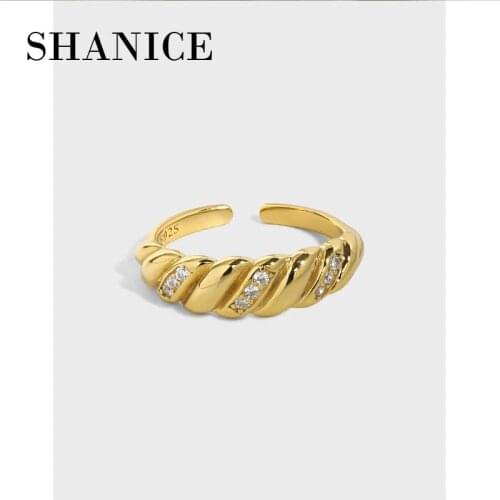 SHANICE 925 Sterling Silver Open Ring Simple All-matched twisted micro paved CZ zircon Finger Rings For Women Wedding Jewelry