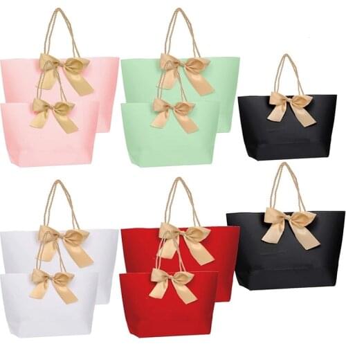 10 Pcs Paper Gift Bags with Gold Bow Ribbon, Simple and Elegant Present Bag for Any Occasion 2 Size