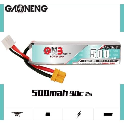 2PCS Gaoneng GNB 2S 500mAh 7.4V 90C/180C Lipo Battery with XT30 Plug for Happymodel FPV Racing Cine Whoop BetaFPV RC Drone