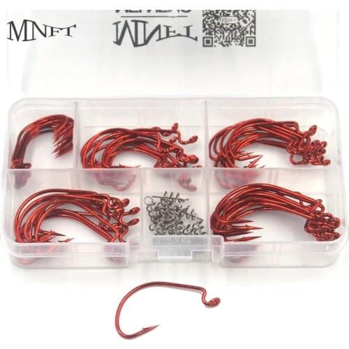MNFT 60Pcs Texas Rig Wrom Hooks High Carbon Steel Red Crank Hooks & 15Pcs Soft Bait Spring Lock Pin Combination Packages
