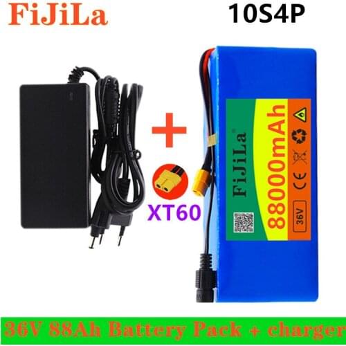 36V 10S4P 88Ah battery pack 500W high power battery 42V 88000mAh Ebike electric bicycle BMS 42v battery with xt60 plug+charger