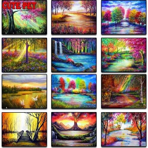 Diamond embroidery DIY diamond painting Color oil painting natural autumn landscape full square drill mosaic Cross Stitch Decor