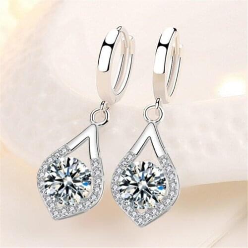 Shiny Crystal Drop-Shaped Clip Earrings Womens Wedding Romantic Jewelry Earrings Female Ear Accessories Gift