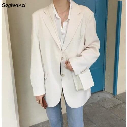 Blazers Women Loose Retro Solid All-match Thickening Simple Leisure Trendy Outwear Streetwear Office Lady Single Breasted Chic