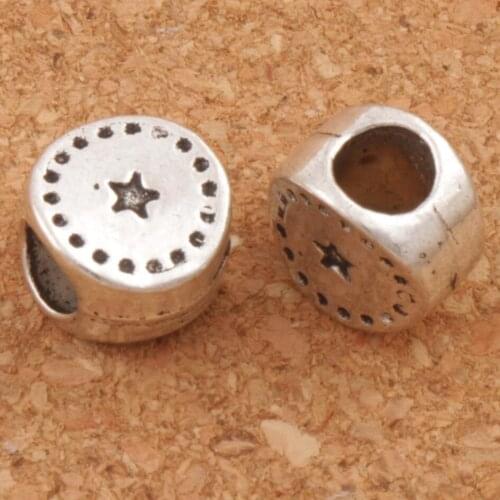 Dots Star Round Big Hole Charm Beads Fit European Bracelets Jewelry DIY L1444 25pcs 10x10x6.5mm Zinc Alloy