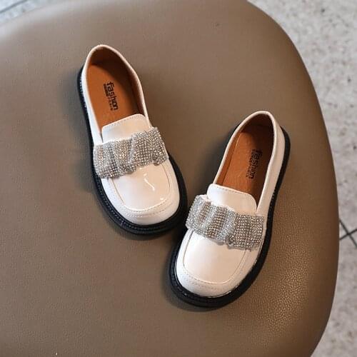 Kids Fashion Rhinestone Child Flats Princess Dress Shoe Elegant Girl Patent Leather Shoe For Little Girls 2021 Autumn 3-12 Year