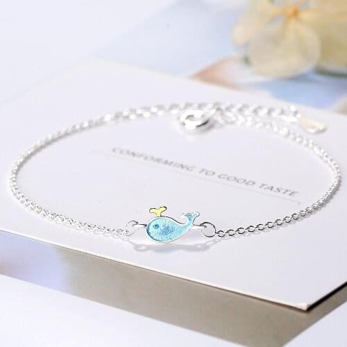 DIB35 925 Sterling Silver Bracelets Little Whale Blue Dolphin Animal Necklace For Women Girl Gift S-B207