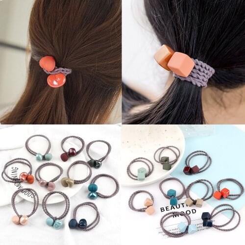 Elegant Women Hair Band Matte Colorful Cube Pendant Hair Ties High Elastic Safe Headband Girl Trendy Headdress Accessories Gift