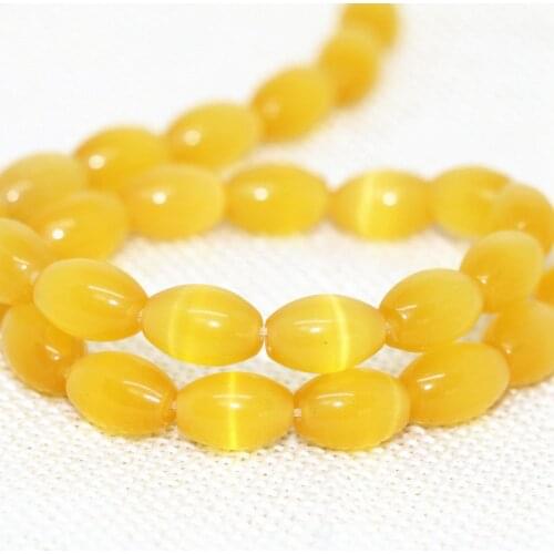 Hot sale high grade golden yellow 8*12mm Mexican opal cats eyes rice loose beads fashion women diy jewelry making 14ionch B1569