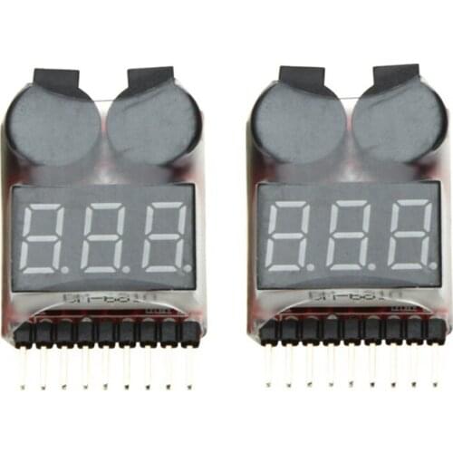 2Pcs 1-8S Indicator RC Li-ion Lipo Battery Tester Low Voltage Buzzer Alarm Red