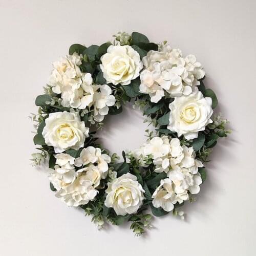 Artificial Roses And Little Daisy Flowers Wreath Green Leaves Eucalyptus Garland For Home Decoration Door Decor