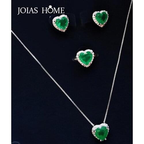 JoiasHome 925 Sterling Silver Emerald Gemstone Women Earrings Rings Necklace Wedding Jewelry Sets Fashion Gifts Wholesale