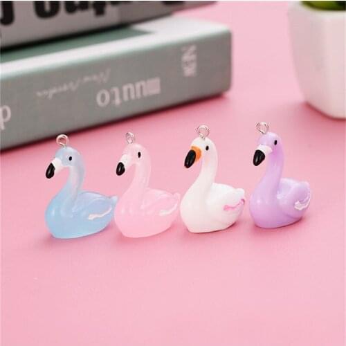 Julie Wang 10PCS Resin Cartoon Swan Charms Random Mixed Colors Artificial Animal Jewelry Making Accessory Home Decor