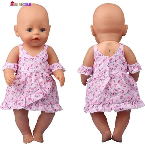 43 Cm New Baby Born Doll Summer New Pink Cute One-line Embroidered Skirt For 18 Inch American Doll For Girl(Only Sell Clothes)
