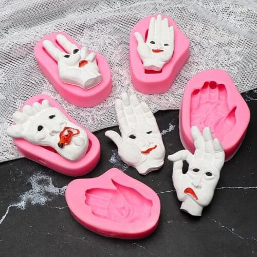 Palm and Soles Scissors Hand Silicone Mold Halloween Cake Decoration Fondant Baking Mold for Microwave Oven Refrigerato