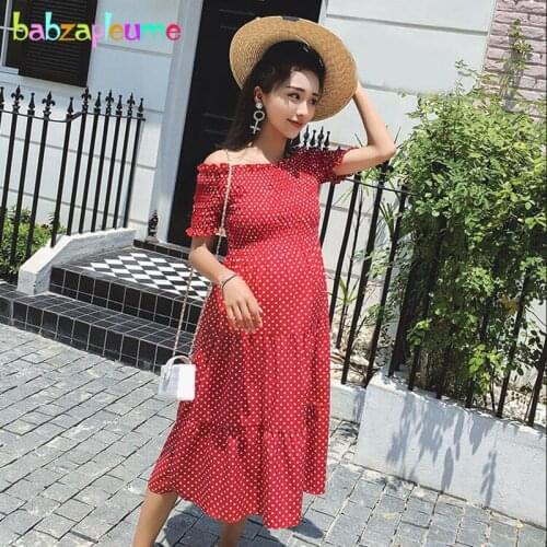 Summer Maternity Dresses For Photo Shoot Pregnancy Clothes Pregnant Women Plus Size Fashion Dot Shoulderless Beach Dress BC1754