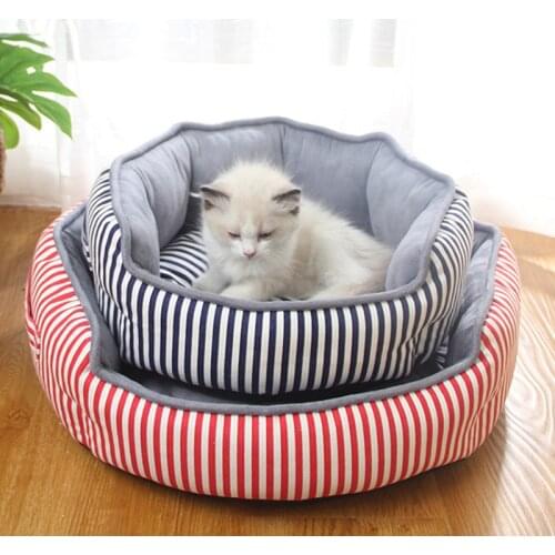 Pet Bed Warm Striped Style Cat House for Small Medium Large Cats Dog Soft Washable Puppy Waterproof Cotton Kennel Pet Products