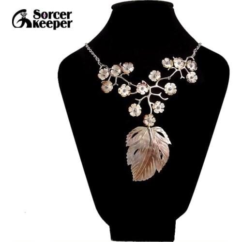 Fashion Nature Sea Shell Flower Statement Necklace Antique Jewelry Bohemian Vintage SilverColor Jewelry For Women XL003