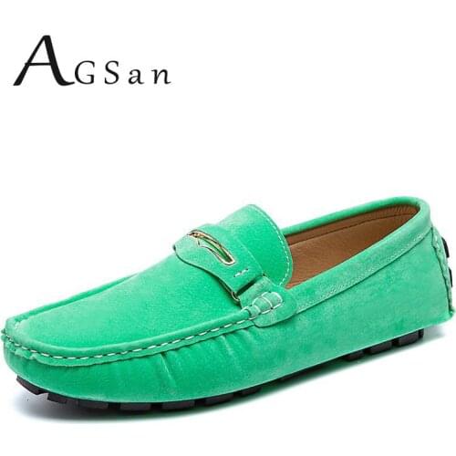 AGSan Loafers Men Green Leather Penny Loafers Suede Men Moccasins Boat Shoes Slip On Mens Driving Shoes Big Size 38-48 Loafers