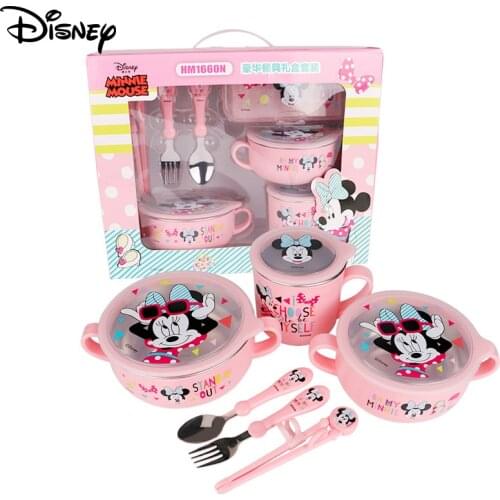 Disney childrens cutlery set popular cartoon seven-piece baby food supplement plate cup activity spoon gift