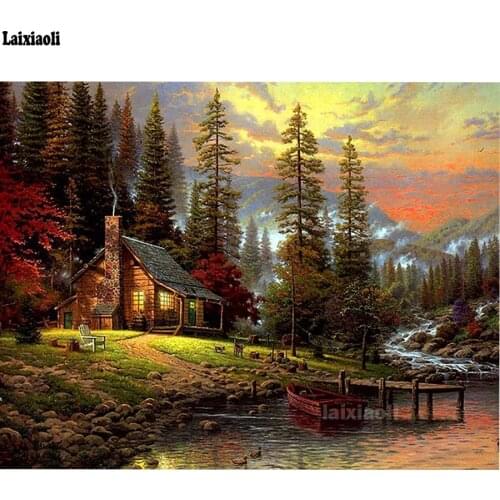 5D DIY Full Drill Diamond Painting autumn River landscape Cross Stitch Kit diamond Embroidery mosaic natural home decoration art