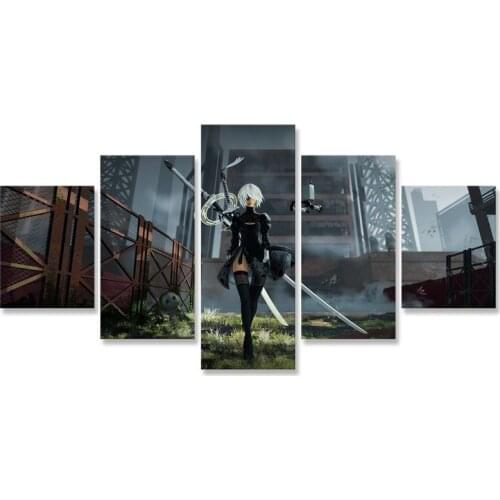 Nier Automata 2B White Hair Girl Wall Art Painting 5 Pcs/set Posters and Prints Wall Art Pictures for The Livingroom