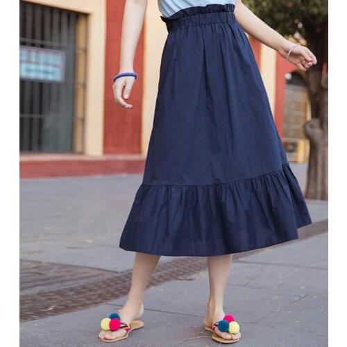 Preppy Style Solid Skirt 2020 Women Casual A-line Ruffles Thin Cotton And Linen Skirt 4 Color Vestido Plue Size M-7XL