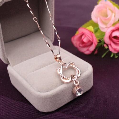 High Quality Trendy Double Heart Pendant Necklace Cubic Zircon Crystal Party Choker Necklace For Women Fashion Jewelry
