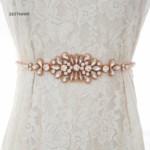 SESTHFAR 35.82In Rhinestones Bridal Belt Crystal Wedding Belt With Pearls Ribbons Bridal Sash For Wedding Dress