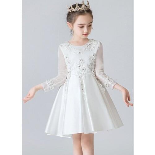 ChristmasGirls Dresses Long sleeve Bud silk bowknot Clothes Wedding Party Dress For Girl Childrens Princess Dresses